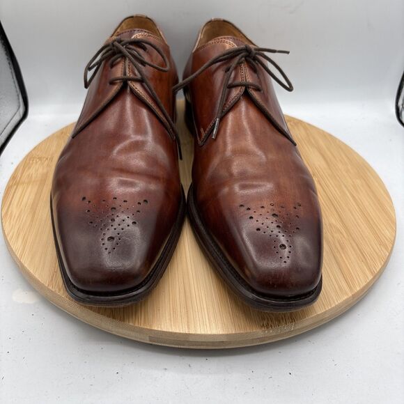 Magnanni Merrion Burnished Cognac Leather Derby Dress Shoes Size 12M Spain - Picture 4 of 14